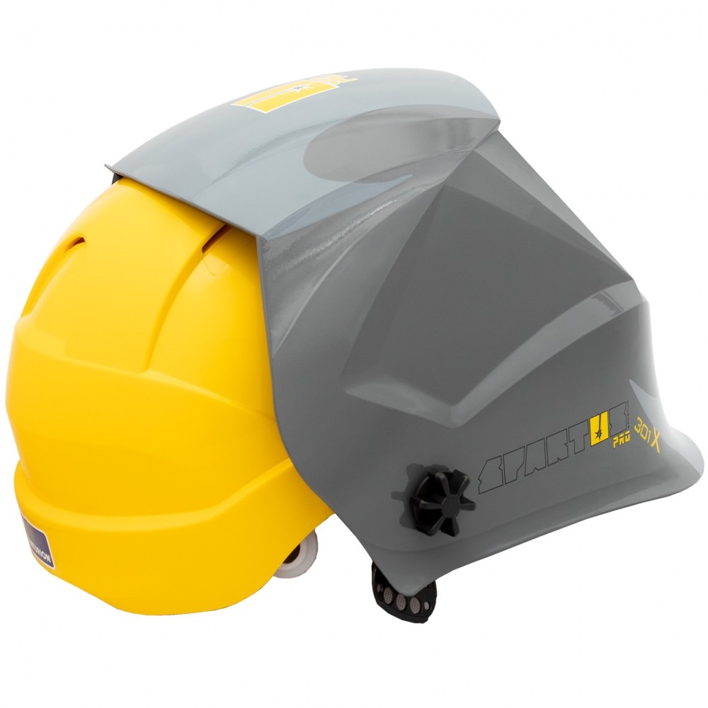 Przyłbica SPARTUS® Pro 301X (szara) z kaskiem i adapterem - obrazek 3