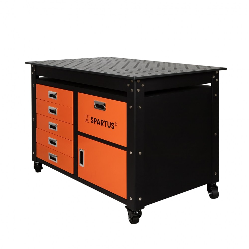 Stół spawalniczy 1200x750x820mm na kółkach, system D16, z szufladami, szafką i zestawem 62 narzędzi - obrazek 3