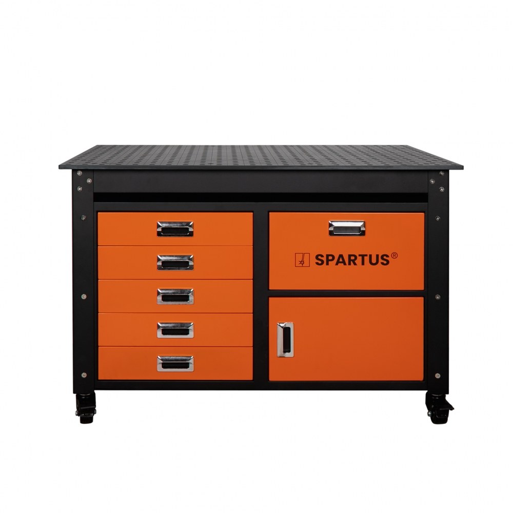 Stół spawalniczy 1200x750x820mm na kółkach, system D16, z szufladami, szafką i zestawem 62 narzędzi - obrazek 4
