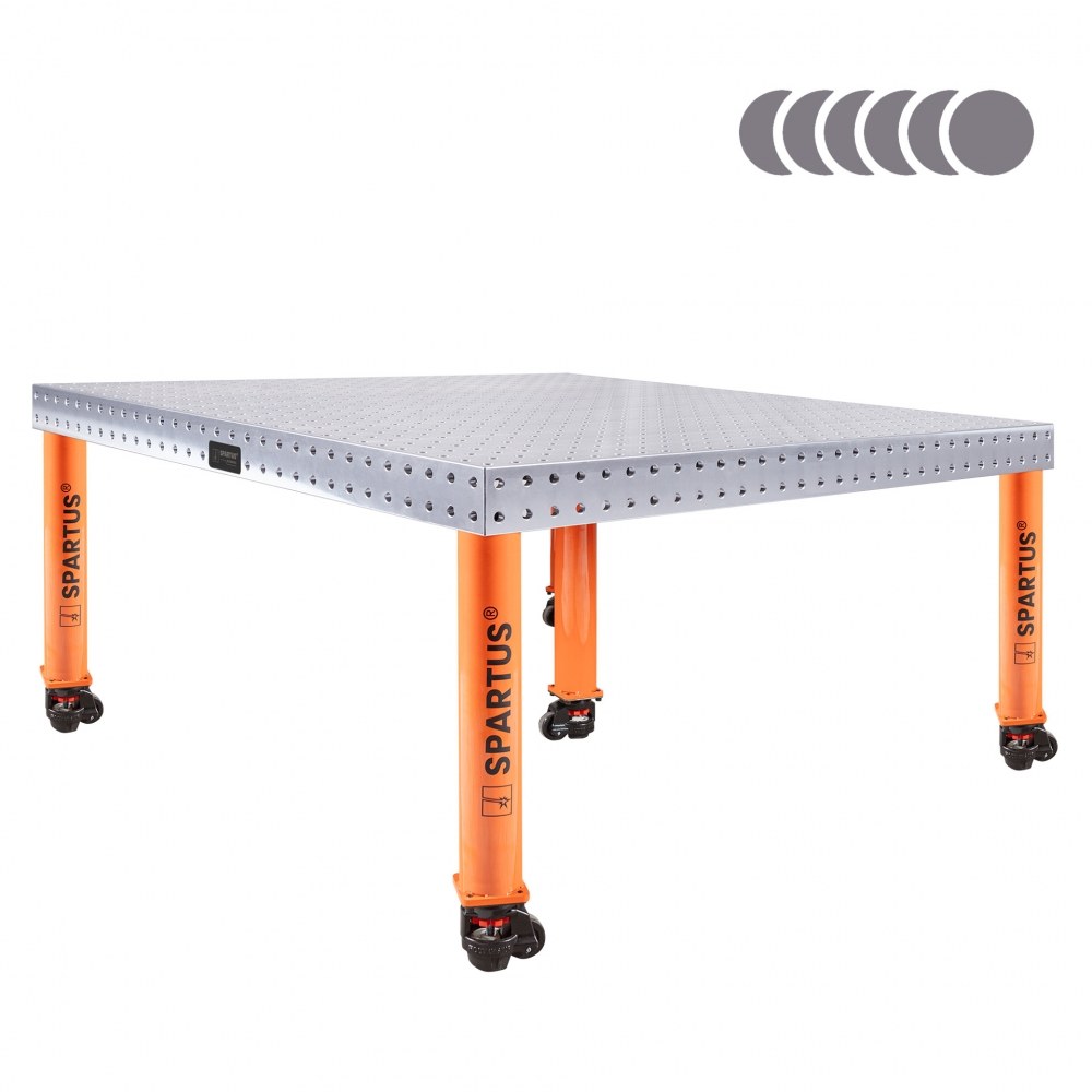Stół spawalniczy SPARTUS HERMES 3D 1500x1500x100mm | system D16 | 5 nóg z kółkami L=650mm