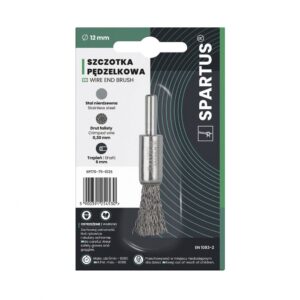 Szczotka pędzelkowa fi 12mm, drut nierdzewny falisty 0,3mm, trzpień 6mm